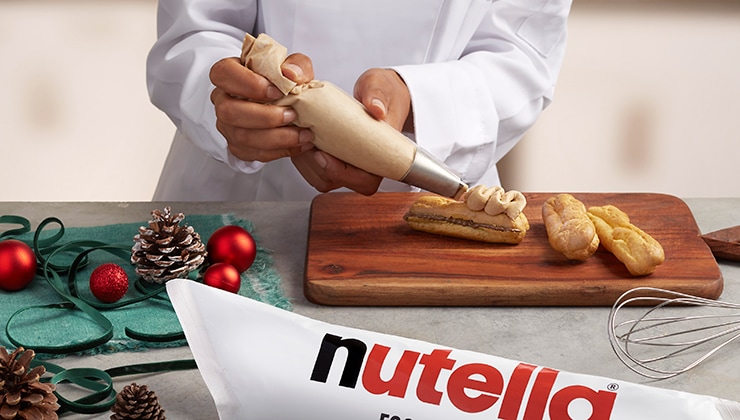 Nutella Christmas éclair with coffee ganache