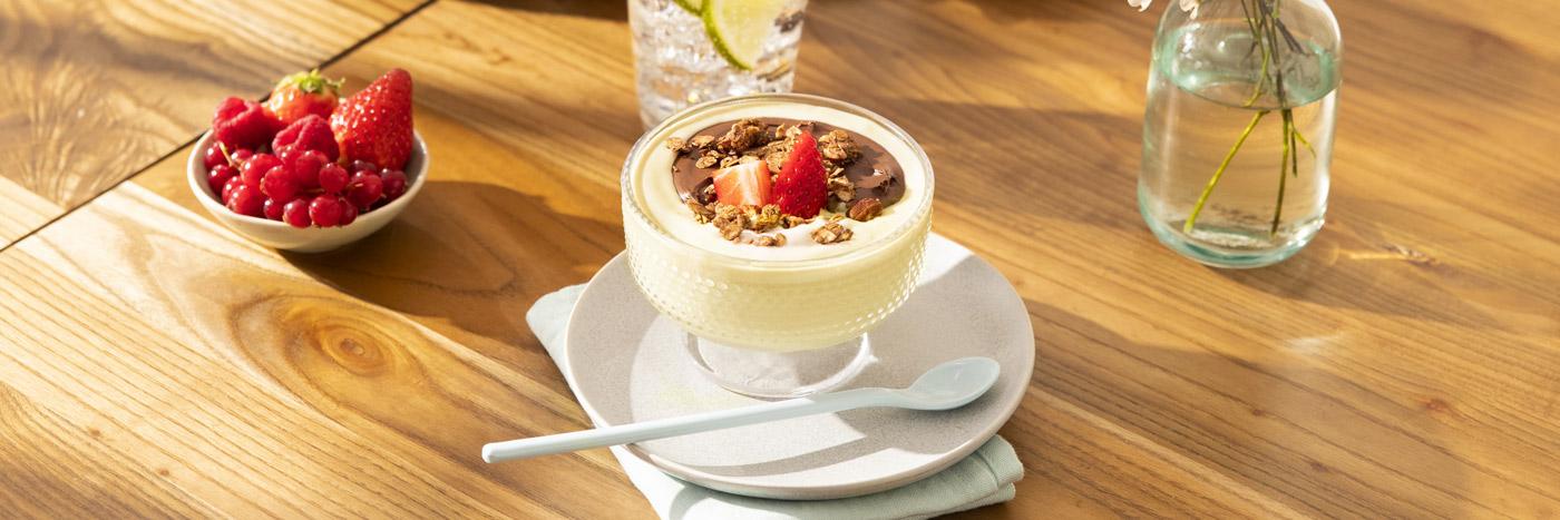 Soft banana ice cream with crispy granola and Nutella Soft banana ice cream with crispy granola and Nutella