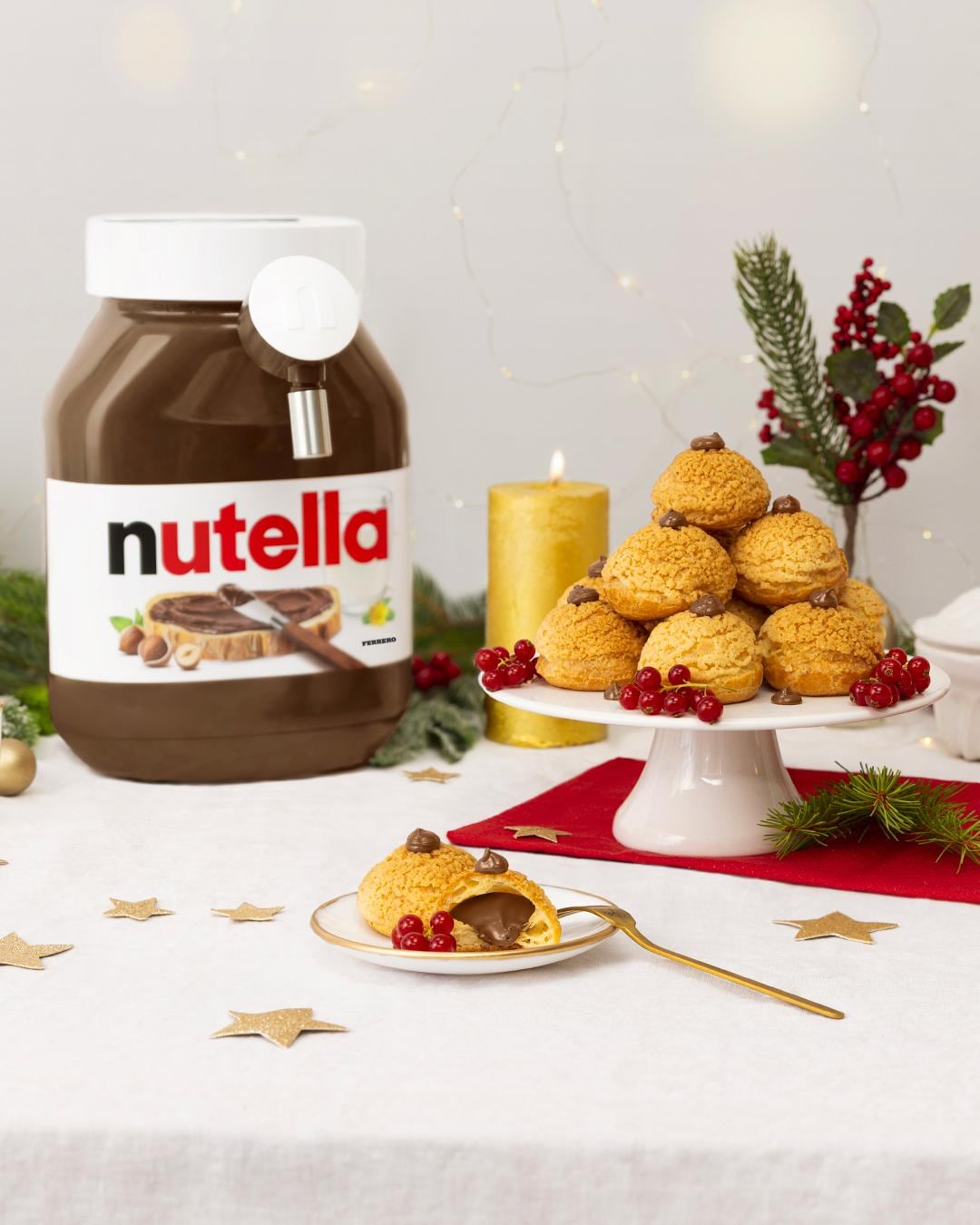 PROFITEROLES DE NATAL DE MASSA FOLHADA COM NUTELLA